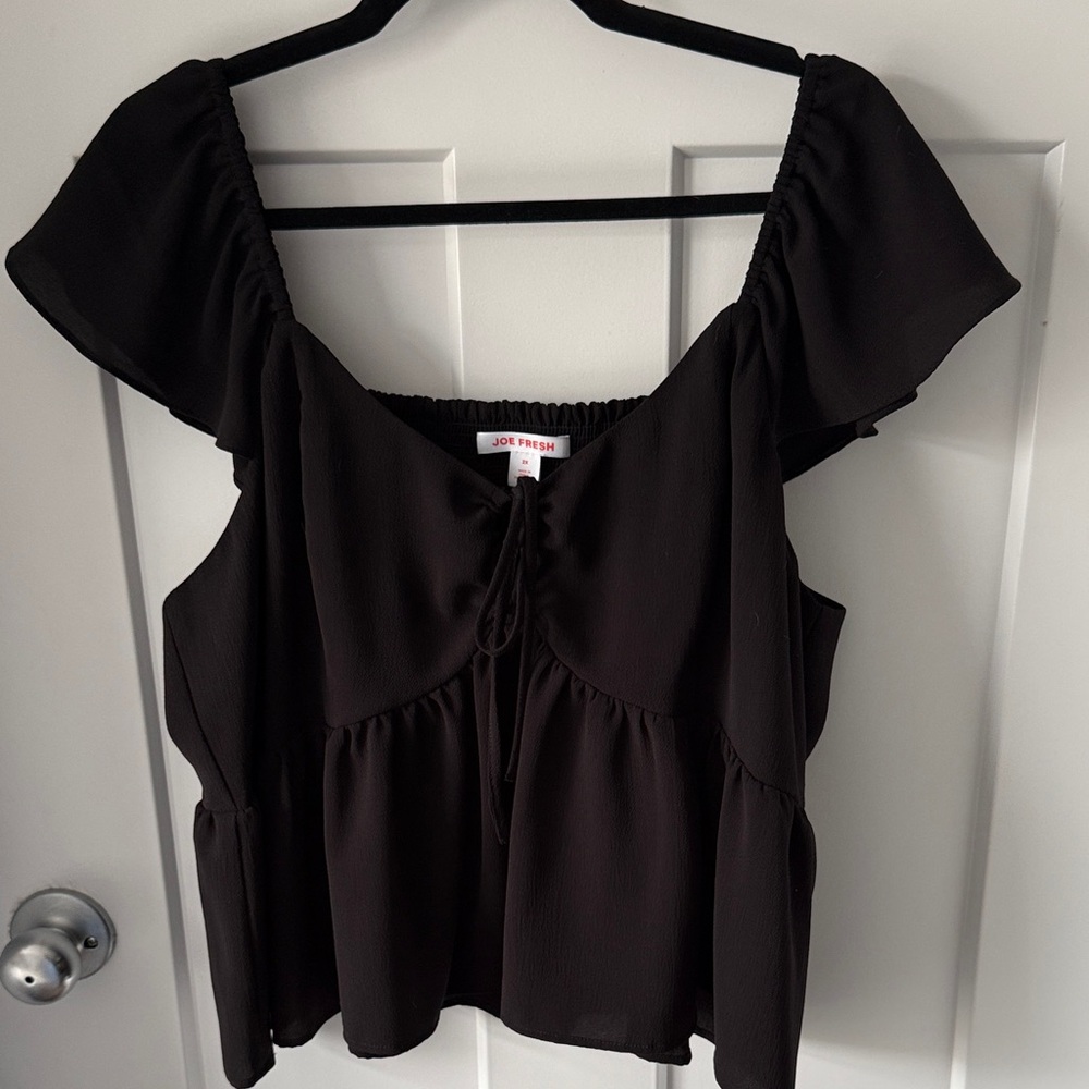 Joe Fresh Black Ruffle Sleeve Peplum Top